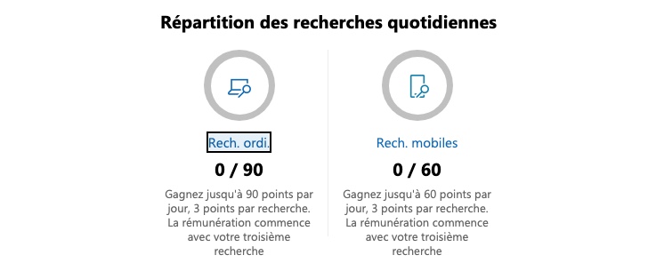 Points Web Microsoft Rewards Points gagnés avec la recherche Web sur Microsoft Rewards