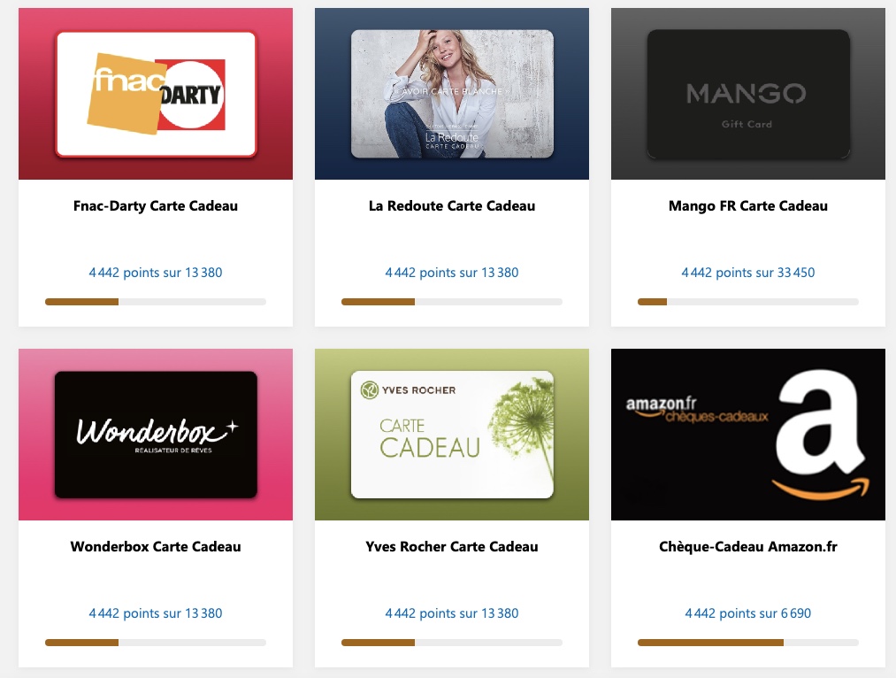 Microsoft Rewards cartes cadeaux Cartes cadeaux à échanger avec les points Microsoft Rewards