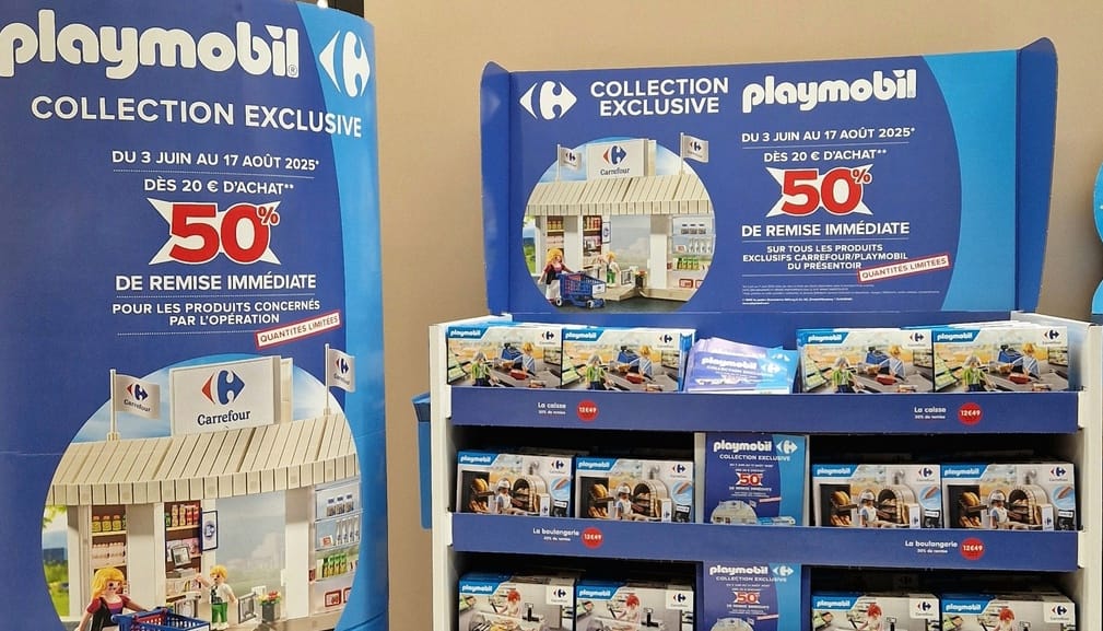 presentoir Carrefour Playmobil présentoir collection exclusive Carrefour Playmobil
