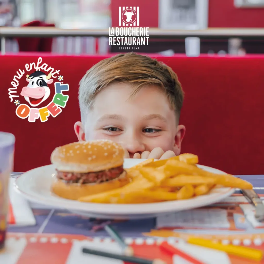 Le menu est offert aux enfants chez La Boucherie pendant les vacances scolaires